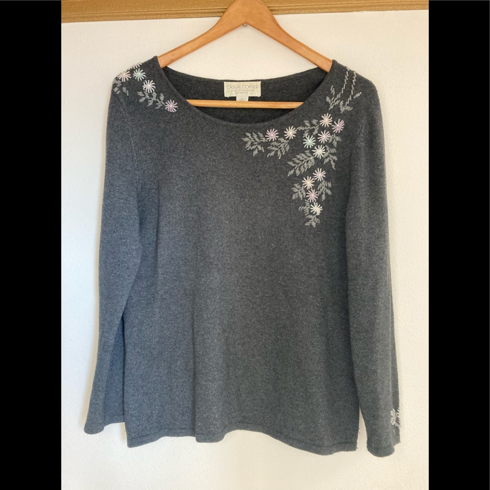 Casual Corner Silk Sophisticate Beaded Cardigan
